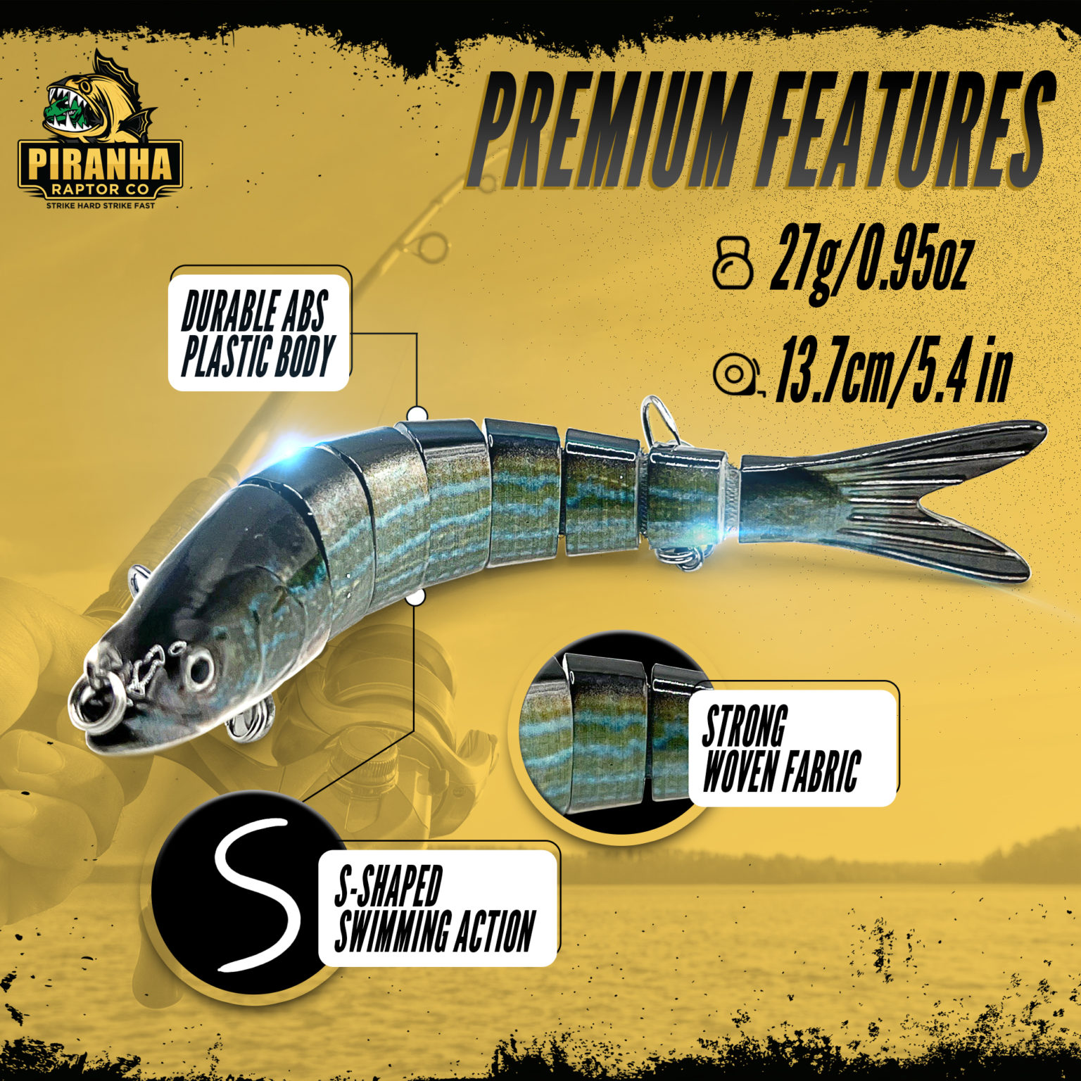 Piranha Raptor Co Segmented Lifelike Fishing Lure For Bass Trout